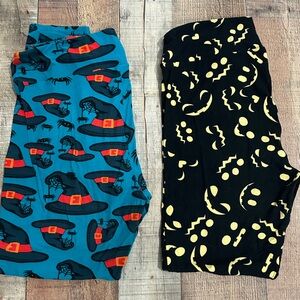 LuLaRoe TC Leggings Lot of 2 Halloween Prints Witch Hats Pumpkins Tall & Curvy